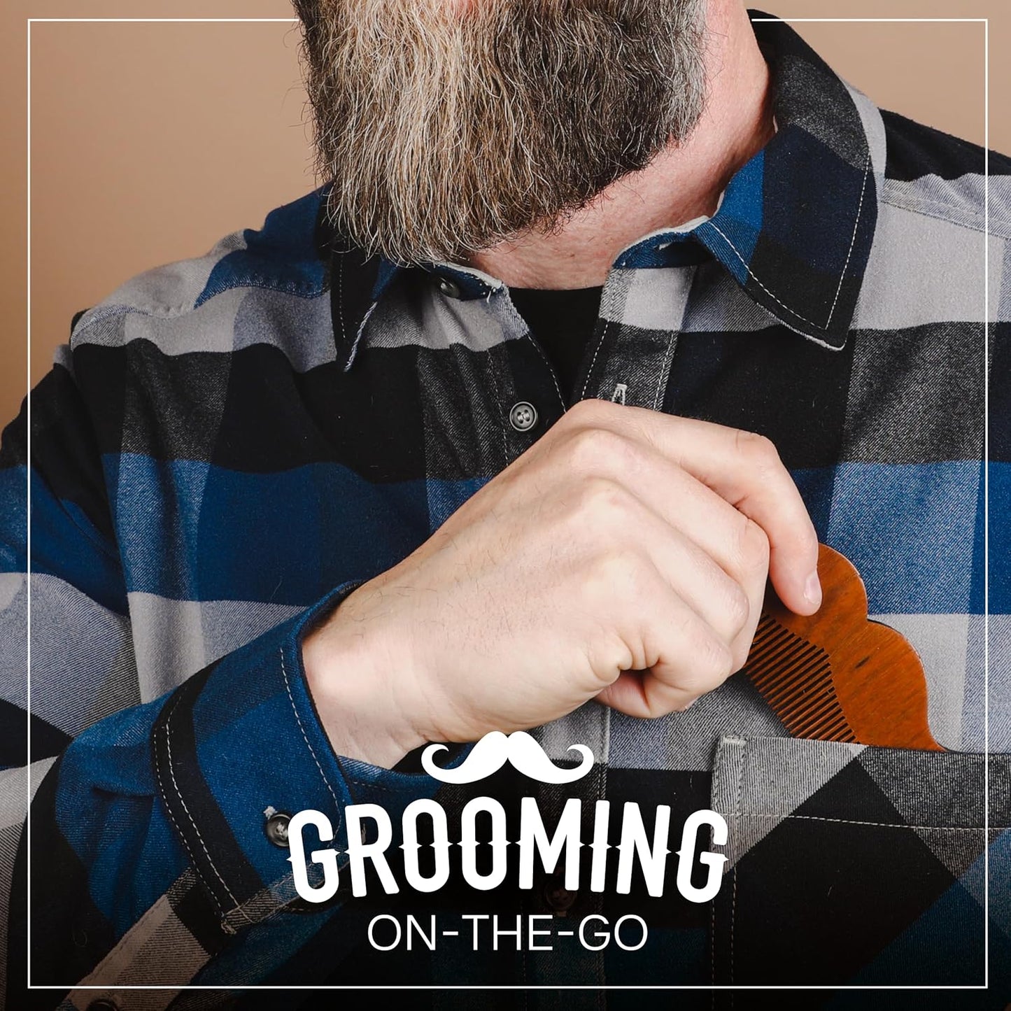 2-Piece Prazoli Mens Sandalwood Mustache, Beard & Hair Comb - Funny, Unique & Cool Gifts Ideas for Husband, Boyfriend, Dad & Man Anniversary | Fine Tooth Hair Care Grooming Set Kit | Mini Small Pocket