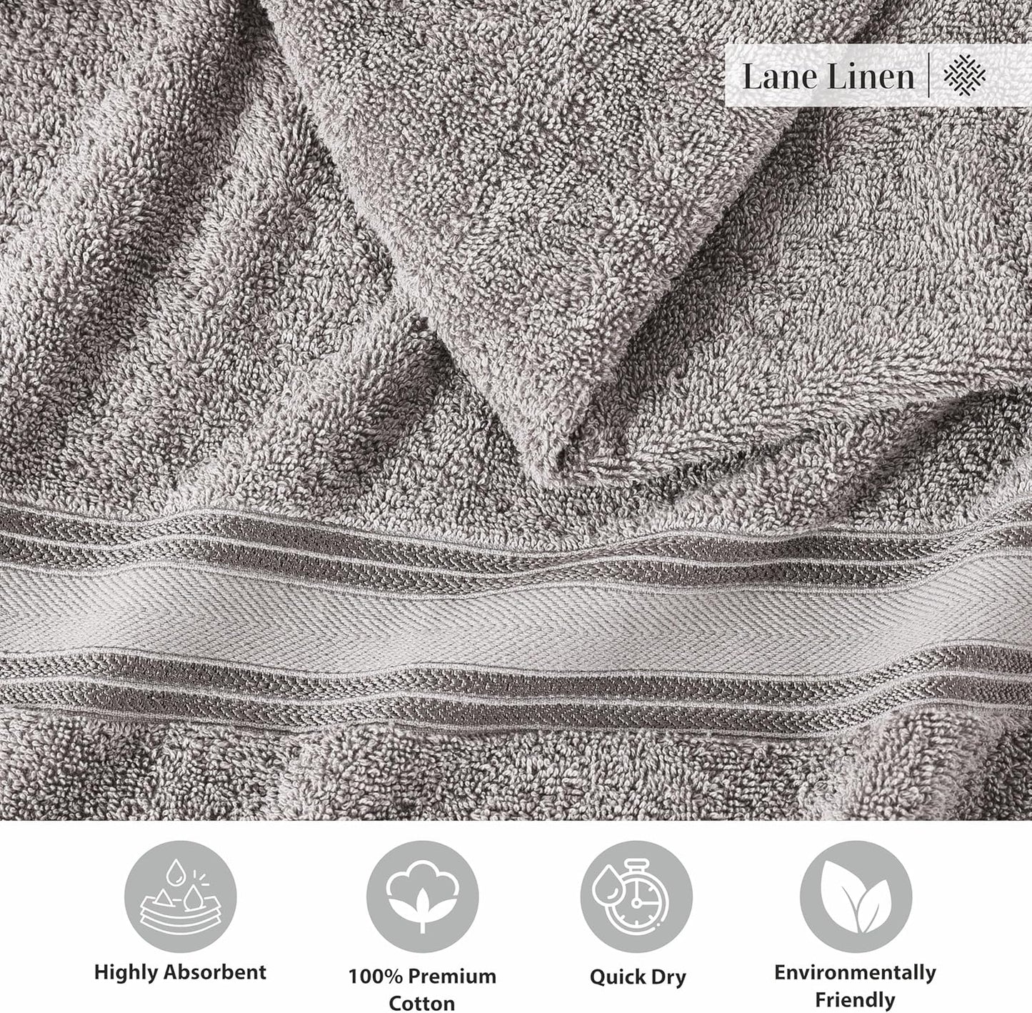 Lane Linen 100% Cotton Bath Sheets Set of 4 (35"x66") - Zero Twist Cotton Extra Large Bath Towels Sets - Quick Dry, Soft & Absorbent Oversized Grey Towels Set - Pre Shrunk, Fade Resistant - Space Grey