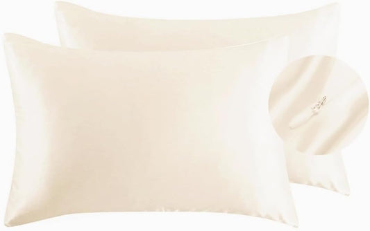 Juwenin Bedding,Luxury Satin Pillowcase with Zipper (Silky Satin Pillow Case for Hair) Set of 2 (Beige, Queen(20''x29''))