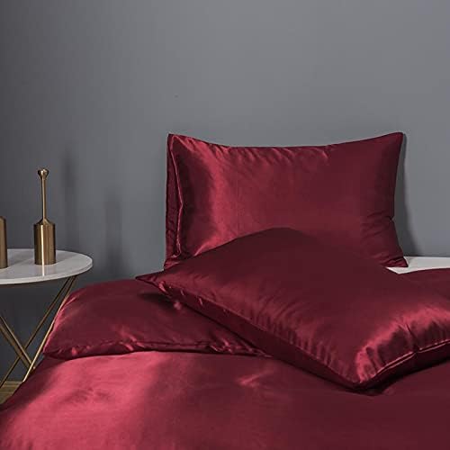 JUWENIN,Luxury Satin Pillowcase with Zipper (Silky Satin Pillow Case for Hair) Set of 2 (Standard, Burgundy)