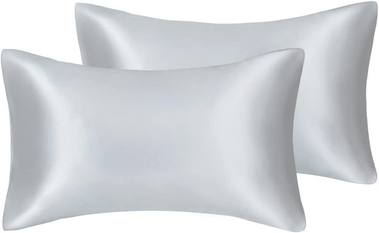 JUWENIN,Luxury Satin Pillowcase with Zipper (Silky Satin Pillow Case for Hair) Set of 2 (Queen, Silver)