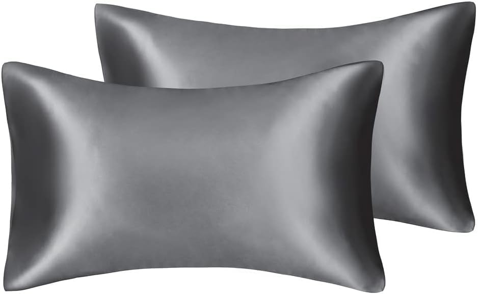 Juwenin Bedding,Super Soft and Luxury Silky Satin Pillowcase (Silky Satin Pillow Case for Hair) Set of 2 (Dark Grey, King (20'x40'))
