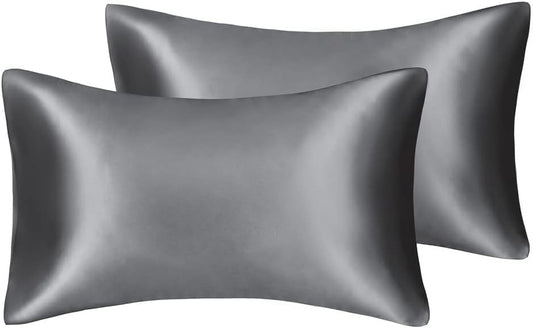 Juwenin Bedding,Super Soft and Luxury Silky Satin Pillowcase (Silky Satin Pillow Case for Hair) Set of 2 (Dark Grey, King (20'x40'))