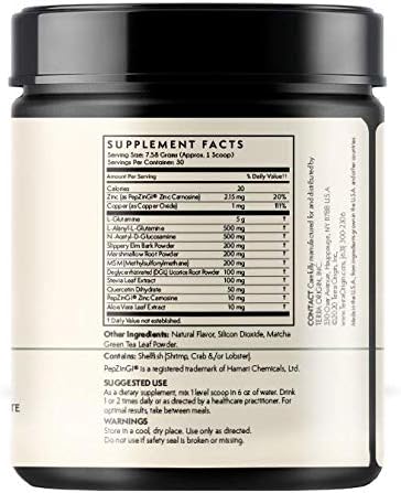 Healthy Gut Matcha Green Tea | 30-Servings with L-Glutamine, Zinc, Glucosamine, Slippery Elm Bark and More!