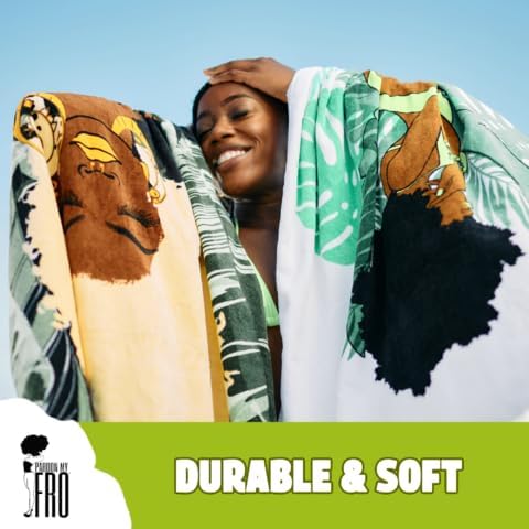 Pardon My Fro Beach Towel – 100% Cotton Oversized Quick-Dry Swim Towel, Sand-Free & Lightweight Travel Towel for Men & Women, Colorful 60x30in XL for Pool, Ocean & Outdoor Adventures - June White