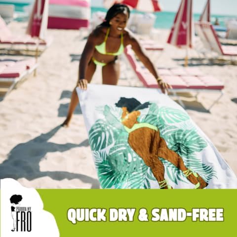 Pardon My Fro Beach Towel – 100% Cotton Oversized Quick-Dry Swim Towel, Sand-Free & Lightweight Travel Towel for Men & Women, Colorful 60x30in XL for Pool, Ocean & Outdoor Adventures - June White