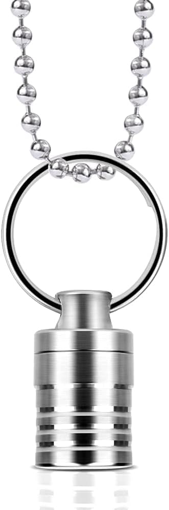 Micro Pill Holder with Keychain Necklace, Opret Titanium Pill Container for Travel Purse Pocket, Waterproof Pill Case for Emergency Aspirin & Nitroglycerin, Pill Necklace for Women and Men