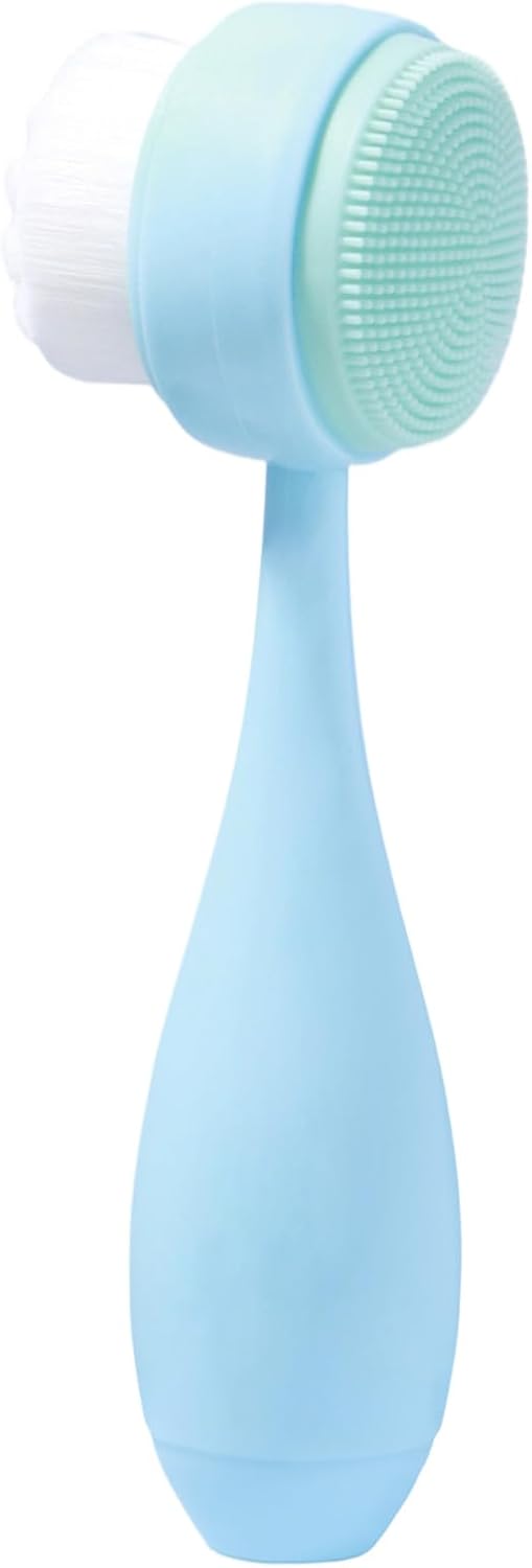 Face Brush 2 in 1, Facial Cleansing Brush Double Sides, Facial Exfoliation Scrub Brush Silicone Manual Face Scrubber Brush for Gentle Deep Pore Cleansing, Skincare (Sky Blue, 1 Pack)