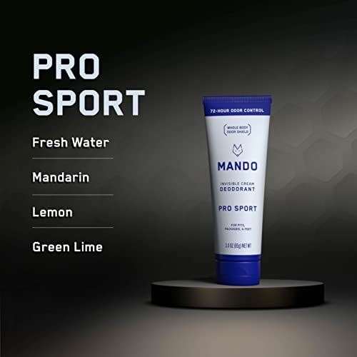 Mando Whole Body Deodorant For Men - Invisible Cream - 72 Hour Odor Control - Aluminum Free, Baking Soda Free, Skin Safe - 3 ounce (Pack of 2) - Pro Sport
