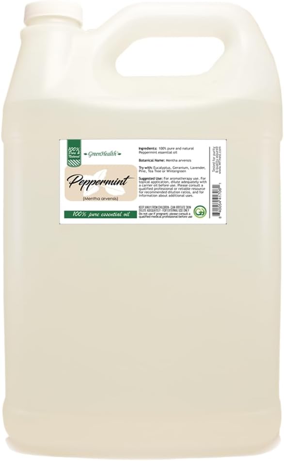GreenHealth Japanese Peppermint Essential Oil - 128 fl oz (1 Gallon) - 100% Pure & Natural Mentha Arvensis Oil - Bulk Size for Diffusers, Cleaning, Candles, Aromatherapy & DIY Use