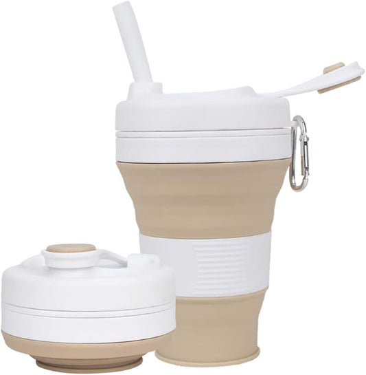 Silicone Coffee Cup with Straw lid Collapsible Cups for Traveling 20oz Lightweight Folding Water Mug for Picnic Hicking Camping Climbing