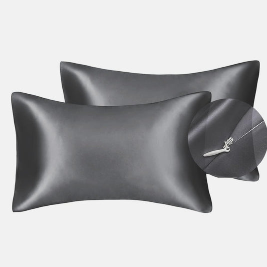 JUWENIN,Luxury Satin Pillowcase with Zipper (Silky Satin Pillow Case for Hair) Set of 2 (King, Grey)