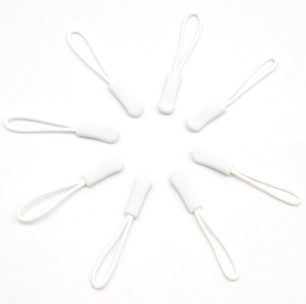 Ruidee 50 Pieces Zipper Pulls Zipper Tabs Zipper Pull Cord Extender Replacement Zipper Pulls for Backpacks, Jackets, Luggage, Purses, Handbags（White）