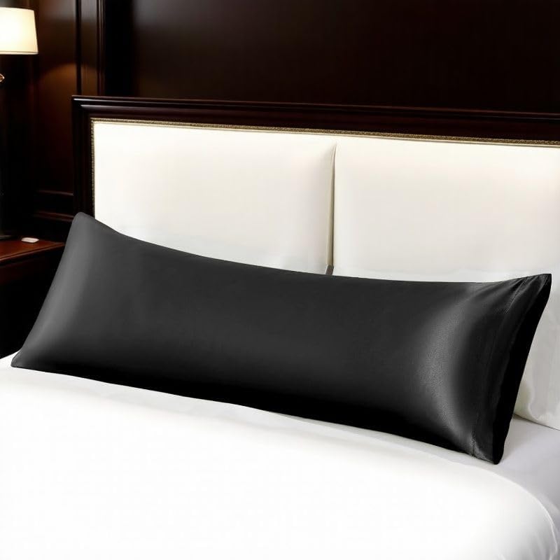 Juwenin Bedding,Super Soft and Luxury Silky Satin Pillowcase (Silky Satin Pillow Case for Hair) (Black, Body)