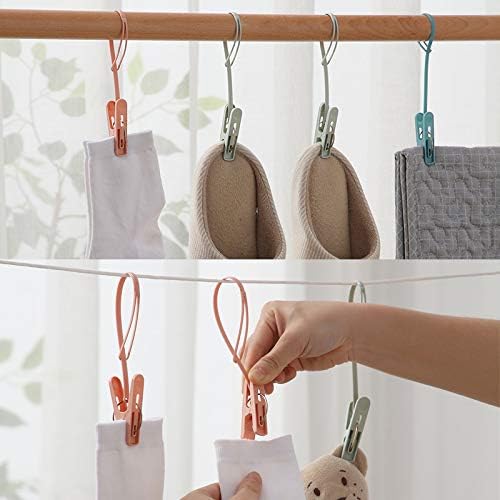 Clothespins 24 Pack Small Mini Clothes Pins with Plastic Rope for Clothesline Cute Sturdy Clothing Closepins Blue Green Pink Chip Decoration Clips Clothes Pins