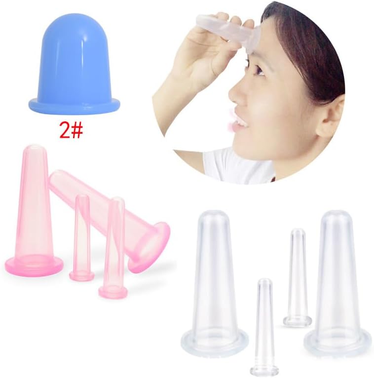 4Pcs Massage Cupping Set Silicone Mini Facial Cups Face Massager Helper Skin Care Neck Back Eyes Massaging Cup Safe to Use, Don't Worry About Burns Health Care Products (Blue)