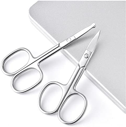 5Pcs Beauty Grooming Eyebrow Scissor Men Women Facial Nose Hair Scissor Curved Round Blunt Mustache Beard Manicure Pedicure Trimmer Set Stainless Steel Slant Tweezers Nail Clipper Pet Dog Scissor Kit