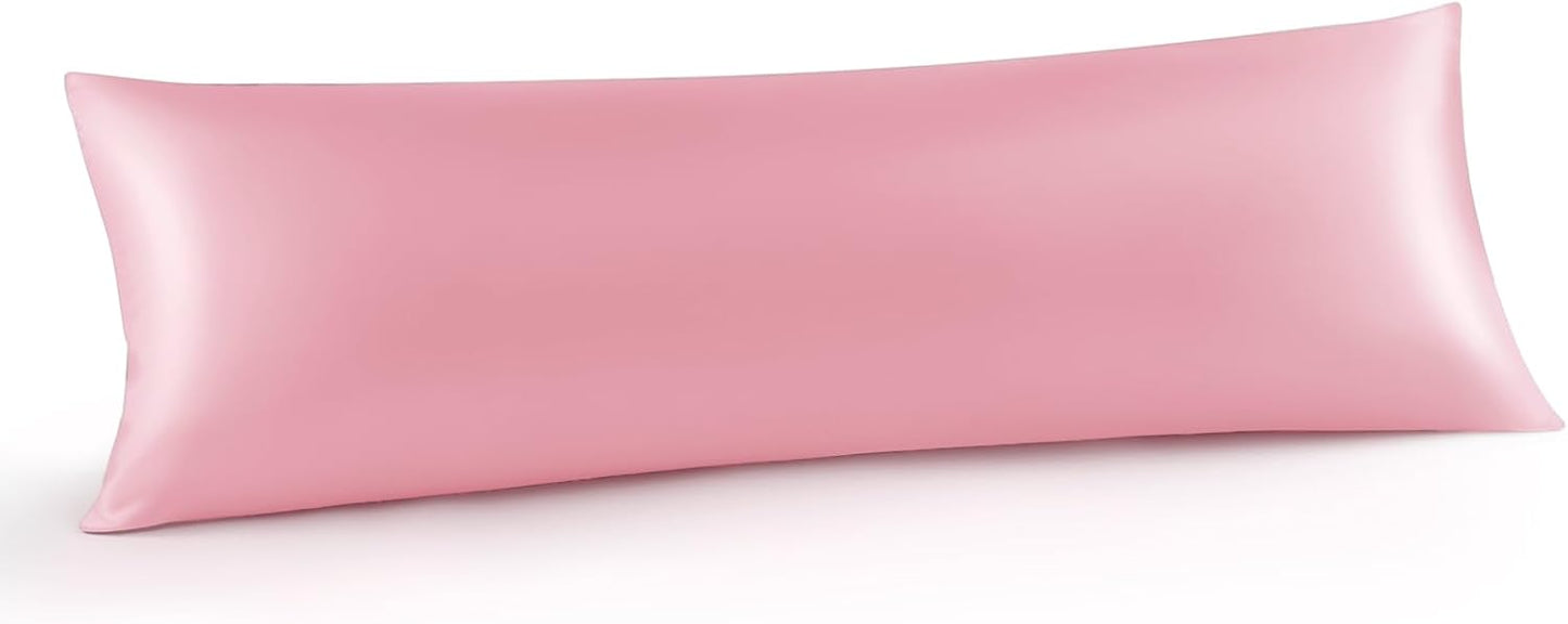 INFIIXSO Body Pillow Cover with Zipper, Luxury Mulberry Silk Body Pillow Case 20x54 Inches, Ultra Smooth and Soft Cooling Long Pillowcase, Gift for Women, Men(Pink)