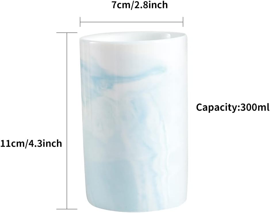 Ceramic Toothbrush Holder, Bathroom Cup, Drinking Mug, Coffee Cups, Marble Pattern Pen Holders, 300ml/Pcs (Blue)