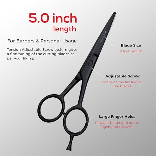 Suvorna Small Scissors with Comb for Beard, Mustache, Facial, Nose, Eyebrow, Ear Hair - Hair Scissors for Cutting, Trimming & Grooming - Made with 5" Stainless Steel for Barber, Professional, HomeUser