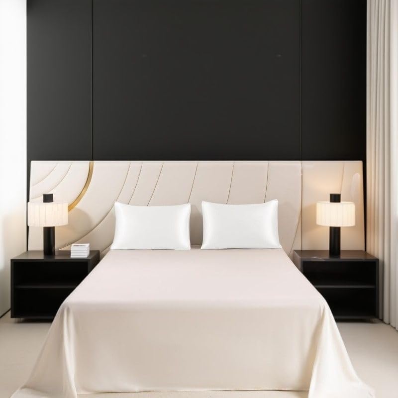 Juwenin Bedding,Luxury Satin Pillowcase with Zipper (Silky Satin Pillow Case for Hair) Set of 2 (White, Standard(20''x26''))