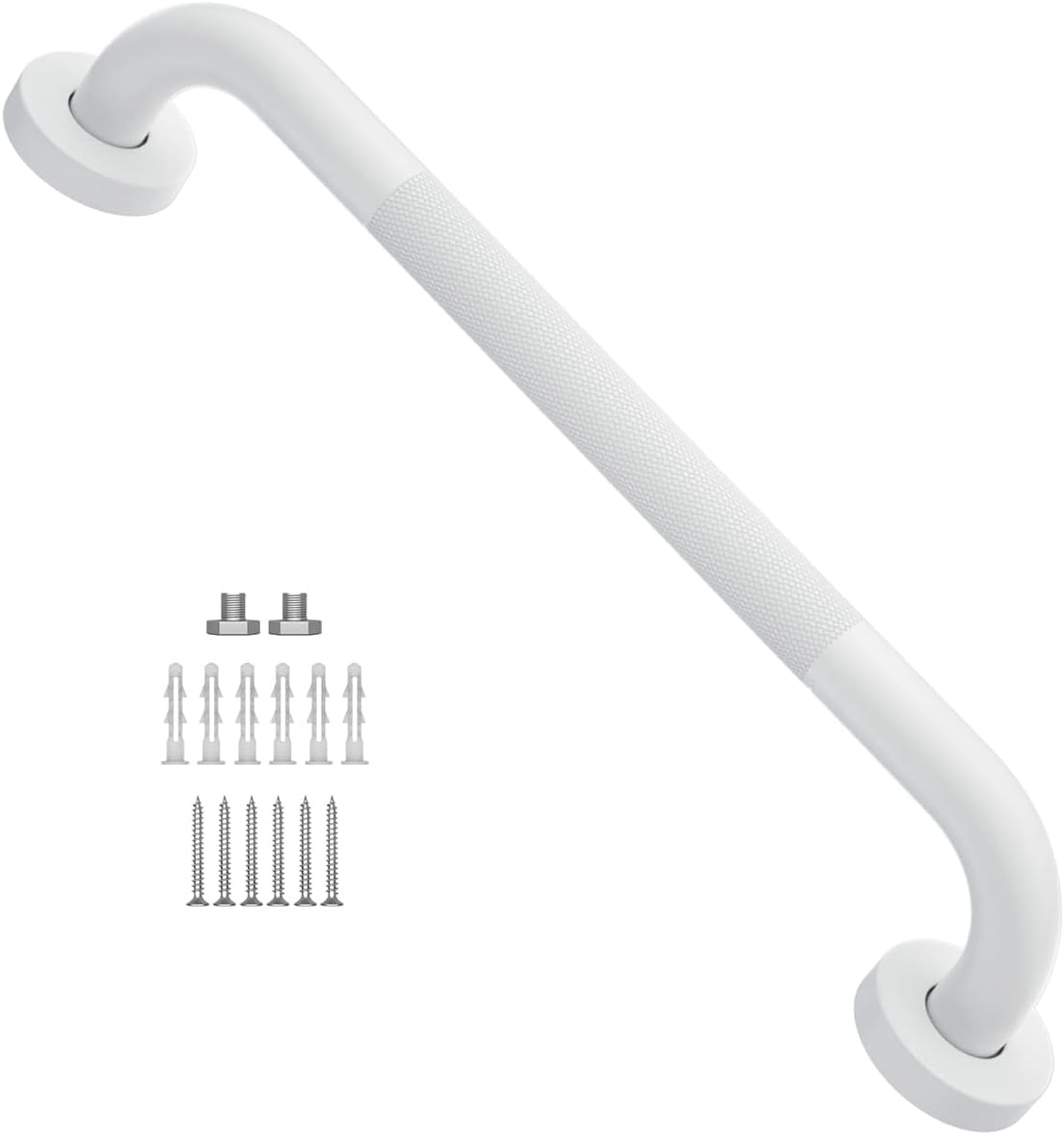 16 Inch Anti Slip Shower Grab Bar Oil Rubbed White, Munzong Bathroom Grab Bar, Knurled Bathroom Balance Bar,Safety Hand Rail Support Handicap Elderly Injury Senior Assist Bath Handle