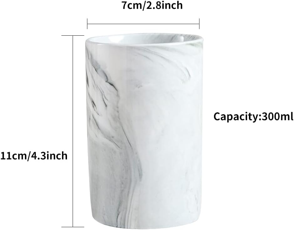 Ceramic Toothbrush Holder, Bathroom Cup, Drinking Mug, Coffee Cups, Marble Pattern Pen Holders, 300ml/Pcs (Grey)