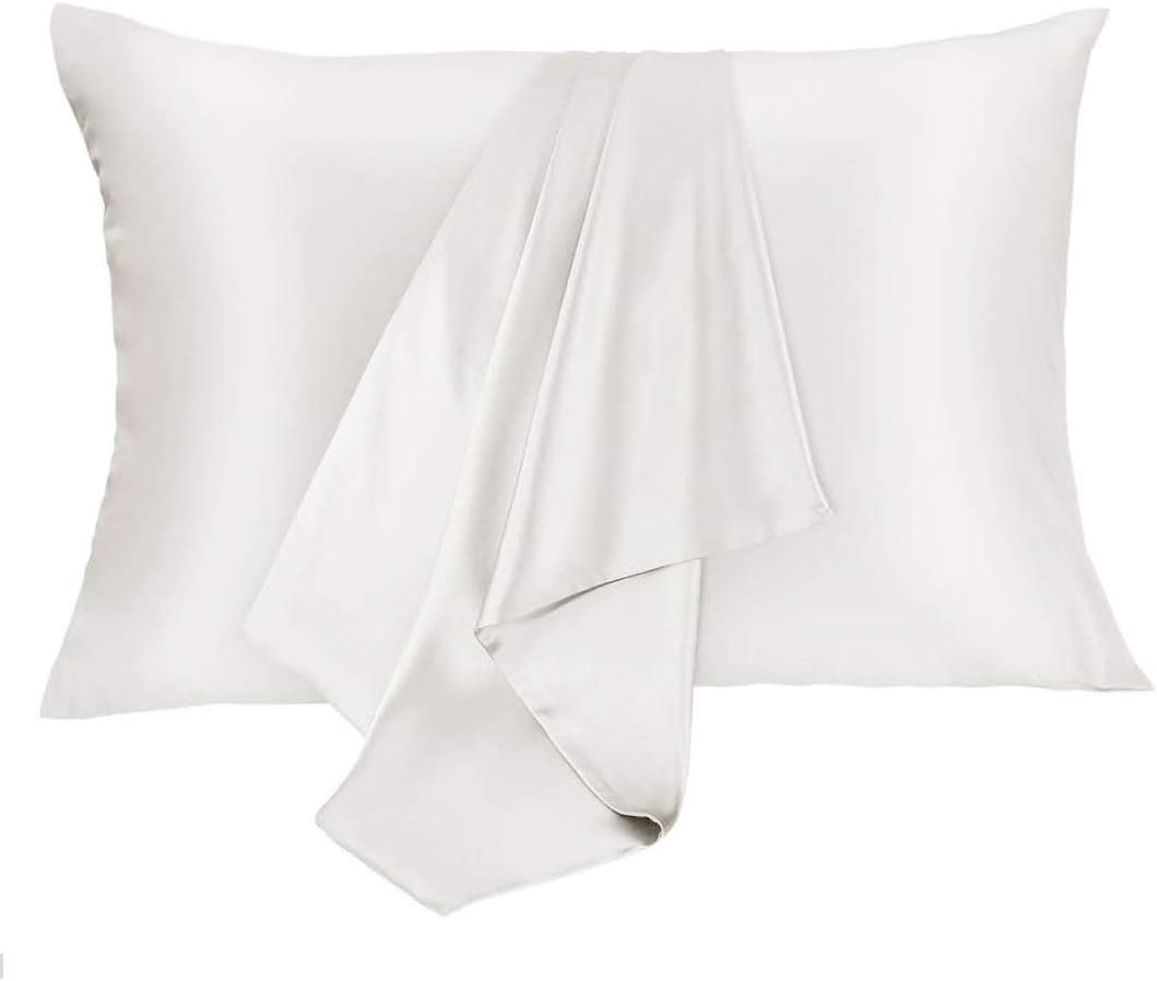 Silk Pillowcase for Hair and Skin 2 Pack 100% Mulberry Silk Bed Pillowcase Hypoallergenic Soft Breathable Both Sides Silk Pillow Case with Hidden Zipper, Standard Size Pillow Cases (White)