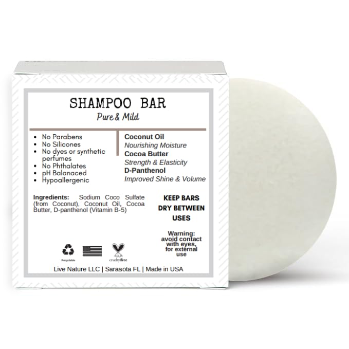Fragrance Free Shampoo Bar | Clean Non Toxic Shampoos | Hypoallergenic | Gentle, Safe for Sensitive Skin, Psoriasis | Unscented | Travel | Handmade in USA 1-pk