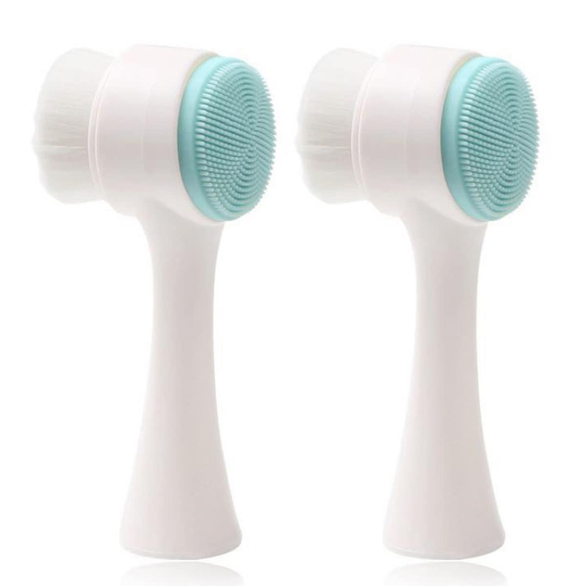 Double Sides Face Brushs, 3D Stand Vertical Silicone Facial Wash Brush, 2 in 1 Facial Cleansing Brush Manual Dual-Action Face Brush for Sensitive, Delicate, Dry Skins (2Pack/Blue)