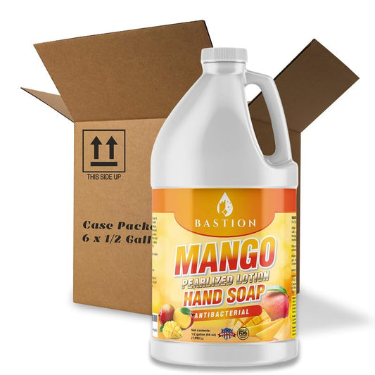 Antibacterial Hand Soap- Mango Scented Moisturizing Pearlized Liquid Hand Wash - Six 1/2 Gallon (64 oz.) Bulk Refill Jugs [Case of Six (384 oz)]. Mango Scented. Non-Toxic. Made In The USA