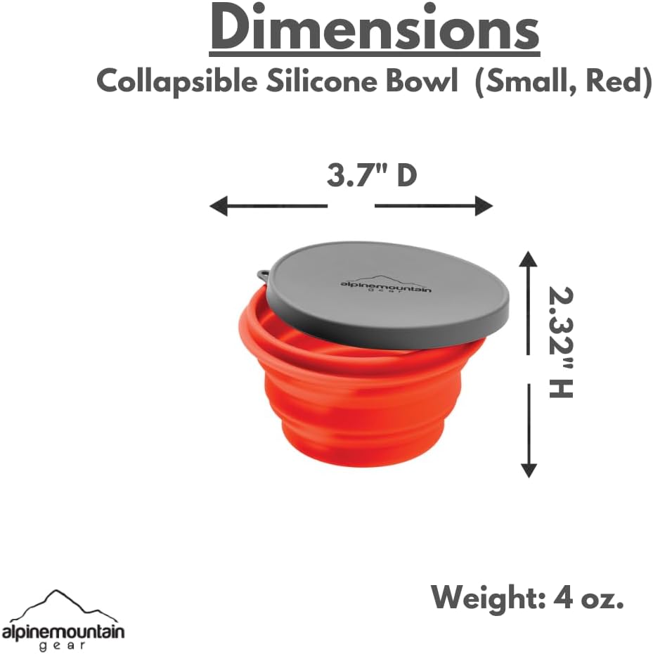 Collapsible Silicone Bowl with Lid for Camping and Backpacking - Camping Dishware Gear Essentials in Small/Red (Made by Caddis Sports)