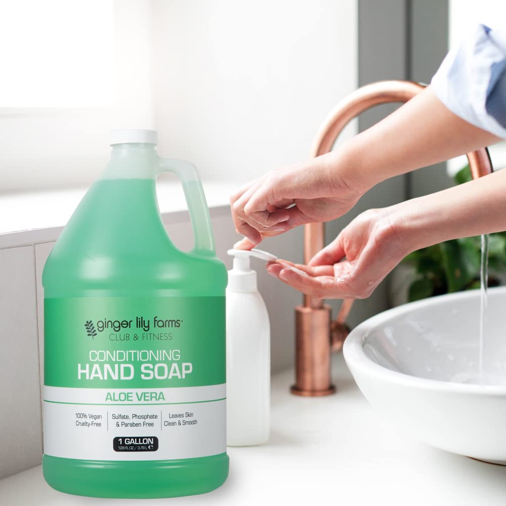 Ginger Lily Farms Club & Fitness Conditioning Liquid Hand Soap Refill, 100% Vegan & Cruelty-Free, Aloe Vera Scent, 1 Gallon (128 fl oz)