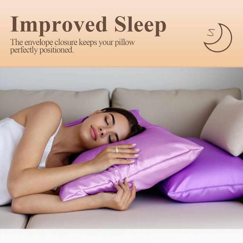 Juwenin Bedding,Luxury Satin Pillowcase with Zipper (Silky Satin Pillow Case for Hair) Set of 2 (Lavender, Standard(20''x26''))