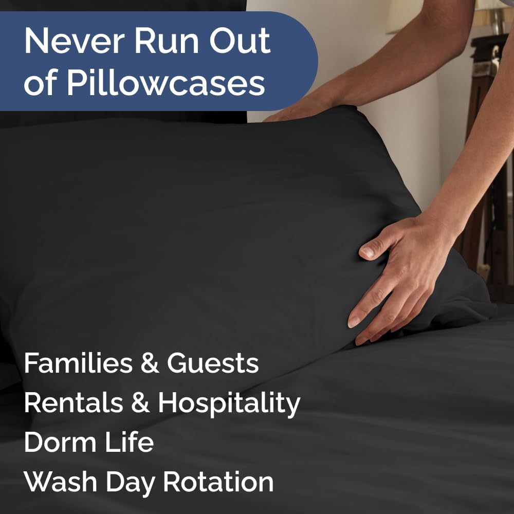 King Pillow Cases Set of 8 - Ultra Soft Hotel Quality Pillowcase Covers - Comfy & Wrinkle Free - Shrink, Stain and Fade Resistant - Easy-Care, Machine Washable Pillow Protectors - 8 Piece Set - Black