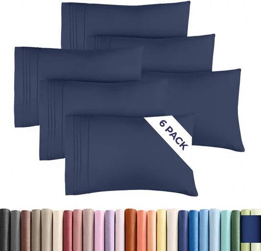 Standard Pillow Cases Set of 6 - Ultra Soft Hotel Quality Pillowcase Covers - Comfy, Cozy & Wrinkle Free - Shrink, Stain & Fade Resistant - Machine Washable Pillow Protectors - 6 Piece Set - Navy Blue