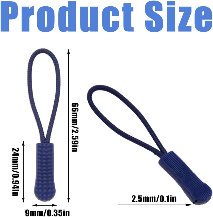 Ruidee 50 Pieces Zipper Pulls Zipper Tabs Zipper Pull Cord Extender Replacement Zipper Pulls for Backpacks, Jackets, Luggage, Purses, Handbags（Navy Blue）
