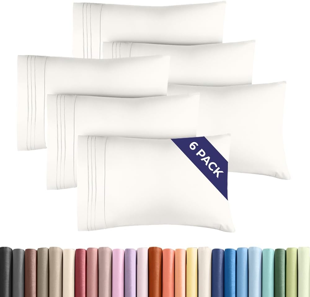 Queen Pillow Cases Set of 6 - Ultra Soft Hotel Quality Pillowcase Covers - Comfy & Wrinkle Free - Shrink, Stain and Fade Resistant - Machine Washable Pillow Protectors - 6 Piece Set - Antique White