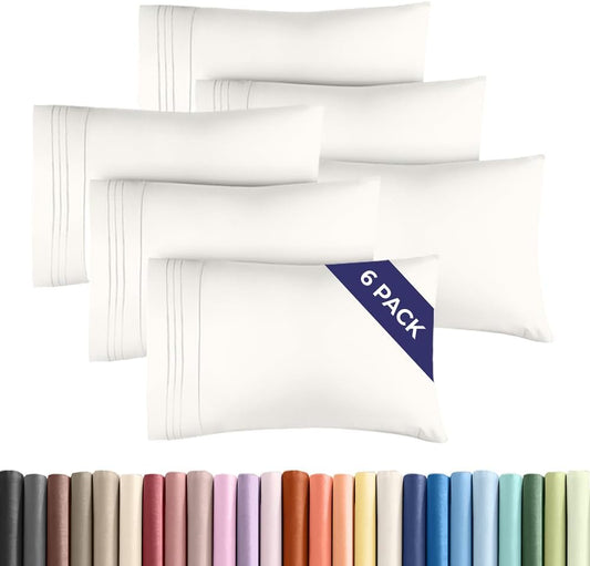 Queen Pillow Cases Set of 6 - Ultra Soft Hotel Quality Pillowcase Covers - Comfy & Wrinkle Free - Shrink, Stain and Fade Resistant - Machine Washable Pillow Protectors - 6 Piece Set - Antique White