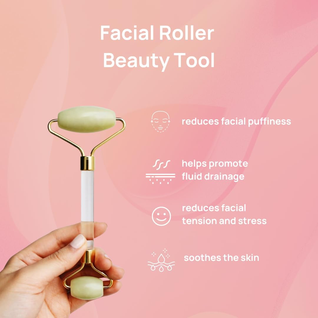 Mei Apothecary Jade Stone Face Roller - Facial Massager Tool for Radiant Skin, Authentic Xiuyan Jade Roller for Eyes