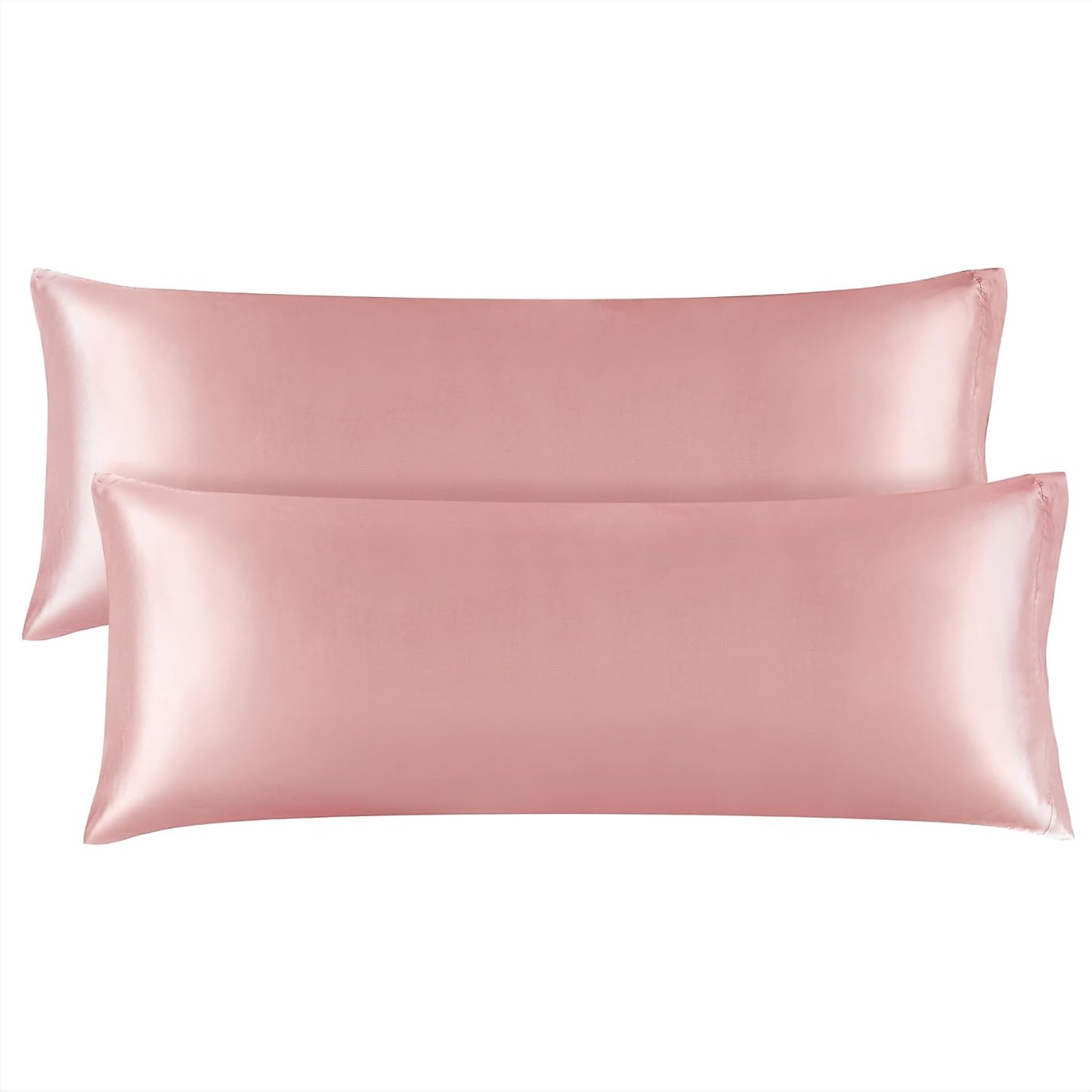 BEDELITE Satin Body Pillow Cover 2 Pack, Super Soft and Cooling Body Pillow Pillowcase for Hair and Skin, Breathable Silky Full Long Pillowcase Cover(20"x54", Rose Pink)