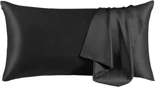 THXSILK 100% Mulberry Silk Pillowcase for Hair and Skin, Both Sides Pure Natural Silk, Ultra-Soft and Breathable Black Zipper Pillowcase, California King Size 20"x40"