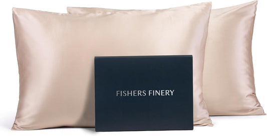 Fishers Finery 25mm 100% Pure Mulberry Silk Pillowcase Set (Taupe King 2 Pack)