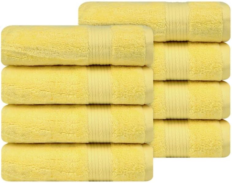 Ample Decor Hand Towel 18 X 28 Inch Pack of 8 600 GSM 100% Cotton,Oeko Tex Certified Soft Absorbent Thick Durable Premium Quality, for Hotel, Bathroom,Spa,Daily Use,Gym-Machine Washable-Yellow