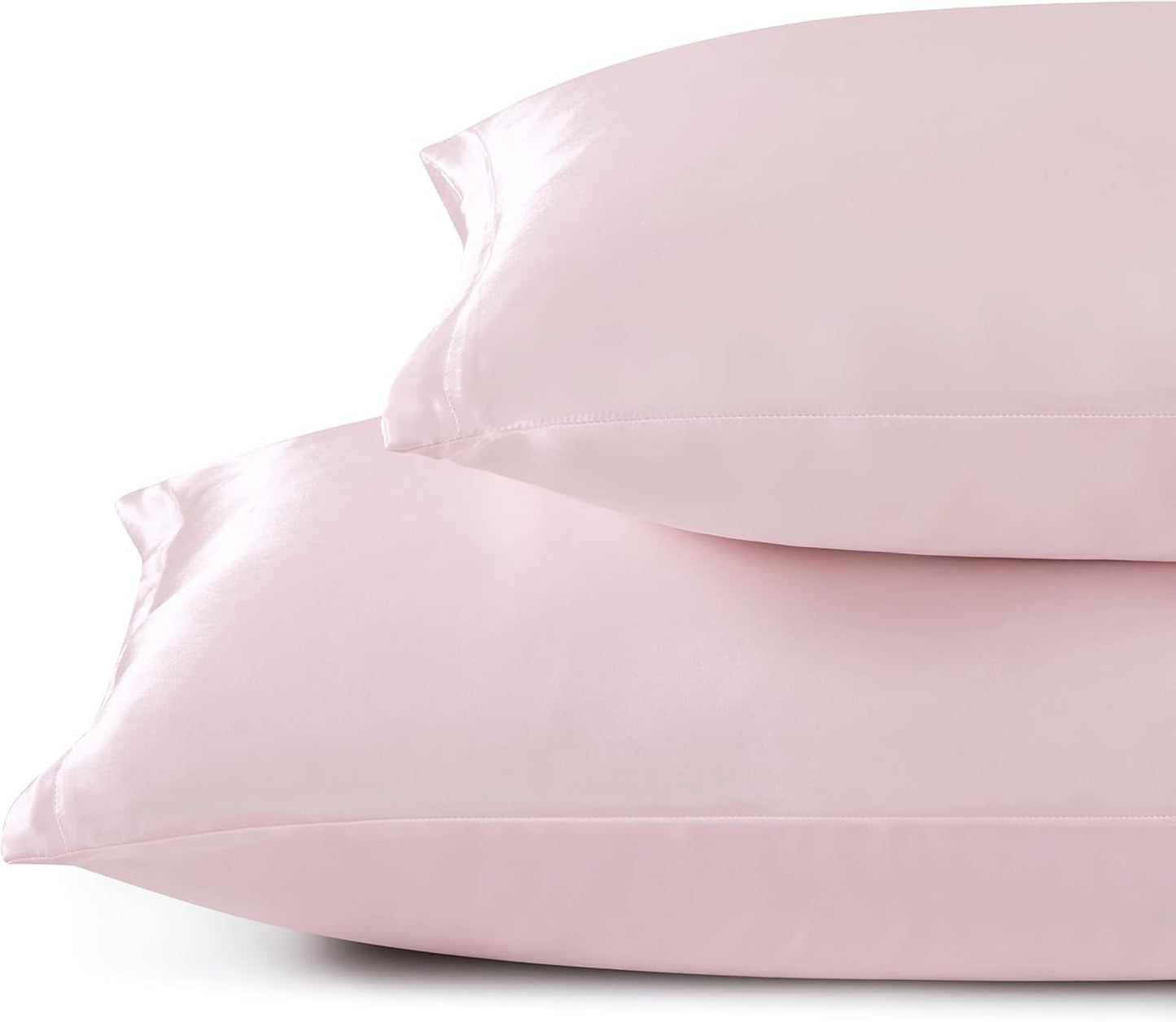 Juwenin Bedding,Luxury Satin Pillowcase with Zipper (Silky Satin Pillow Case for Hair) Set of 2 (Pink, King(20''x36'))
