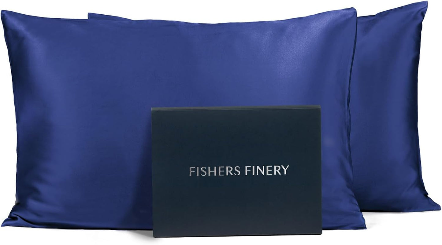Fishers Finery 25mm 100% Pure Mulberry Silk Pillowcase (Navy Queen 2 Pack)