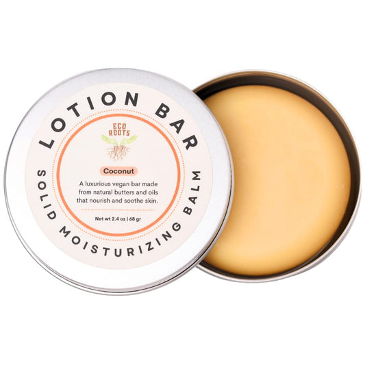 ECO ROOTS Eco Lotion Bar for Dry Skin – Natural Solid Moisturizer with Candelilla Wax & Coconut Scent, Travel-Friendly, Zero Waste, Long-Lasting Hydration
