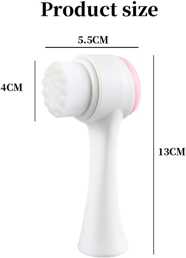 3D Stand Vertical Silicone Facial Wash Brush, Double Sides Face Brush, 2 in 1 Facial Cleansing Brush Manual Dual-action Face Brush for Acne, Clogged Enlarged Pores Sensitive Delicate, Dry Skins (Pink)