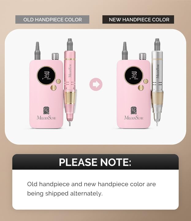 MelodySusie Portable Nail Drill 30000 RPM,Professional Rechargeable Electric Nail File,SC320F Cordless Nail E File for Acrylic Nails Gel Polishing Removing,Efile Nail Kit for Manicure Salon Home,Pink