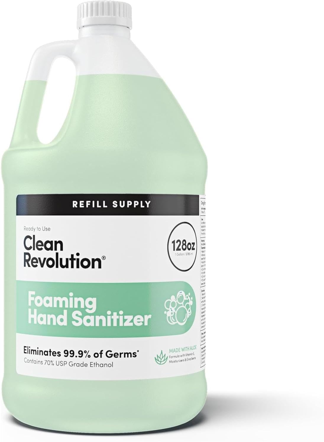 Clean Revolution Foaming Hand Sanitizer, 128 Fl. Oz Refill Supply Container | Eliminates 99.9% of Germs |Gentle & Aloe Enriched | 70% USP Medical Grade Ethanol, Medical Facility Compliant